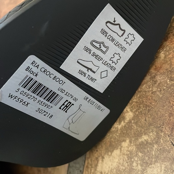 New ALLSAINTS Ria Black Size 11 Leather Croc Embossed Ankle Boots MSRP$379 - Picture 5 of 12